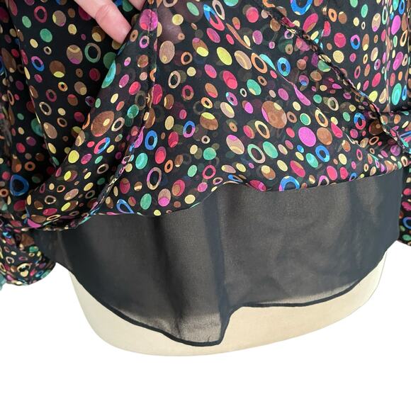 Shoshanna Silk Blouse Black Multicolor Geometric Circle Print Size 4 Career Wear - Picture 5 of 9